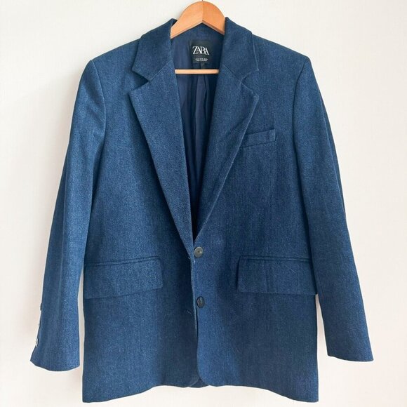 Zara Blue Denim Boxy Oversized Menswear Style Blazer S - Picture 2 of 7